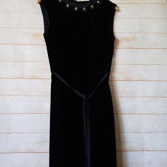 Tory Burch Thora Velvet Sleeveless Round Neck Embellished Belted Dress Size 8 - Picture 5 of 13